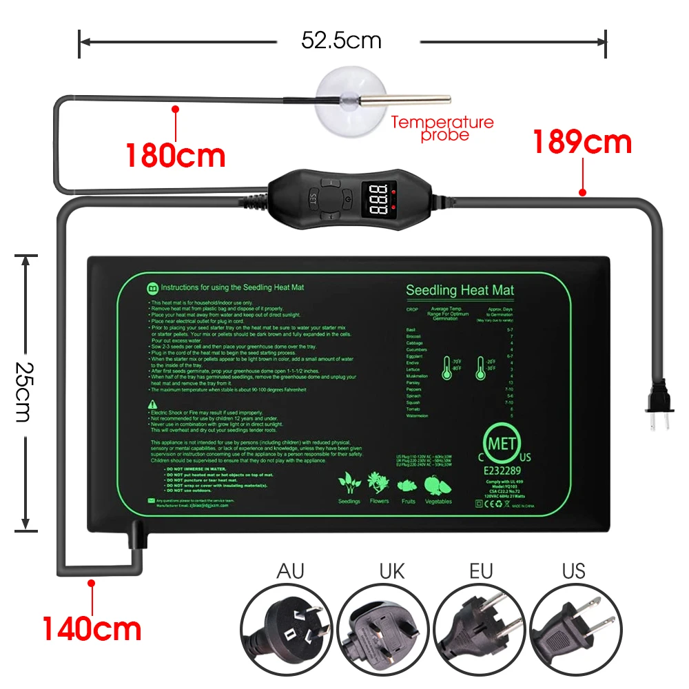 50w ue-eua/reino unido/au term - Seedling Heat Mat avaliação e preço