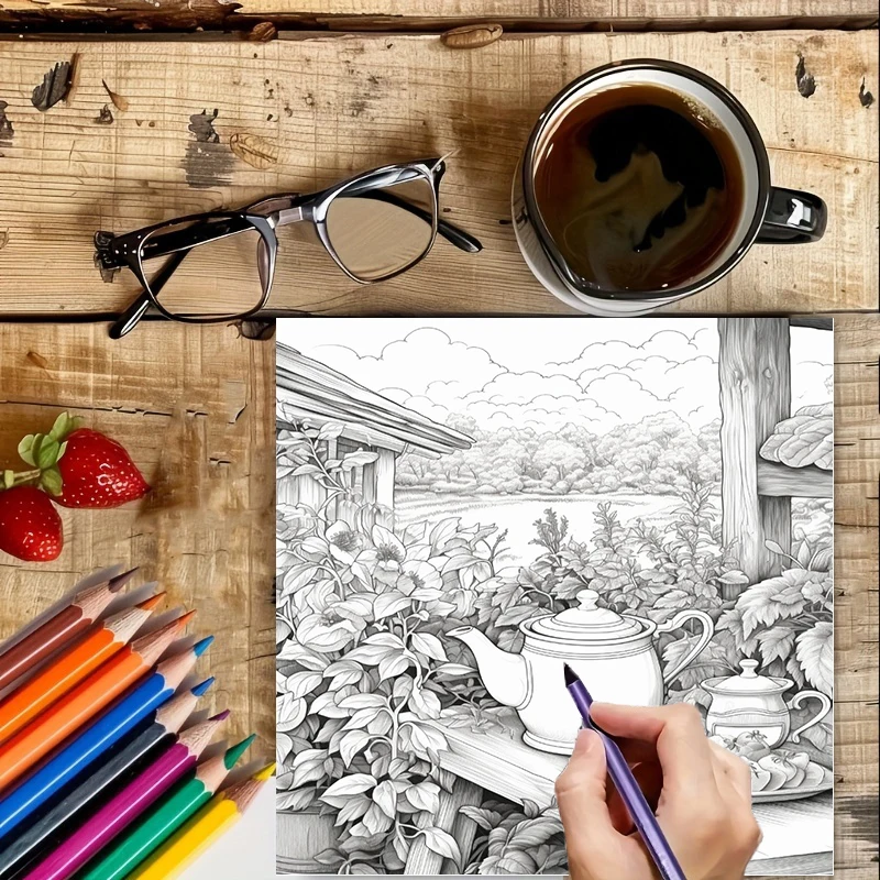 Livro de colorir Tea In The Ga - Farming And Agriculture avaliação e preço